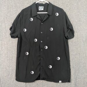Vintage T&C Surf Designs Hawaii Mens Black Button Up Ying Yang Embroidered Sze L